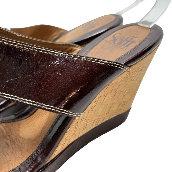SOFFT Genuine Leather Cork Wedge Patent Slides Heels Sandals Open Toe Shoes sz 9 - Picture 8 of 16